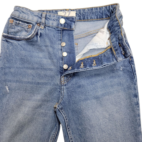 We The Free Women's Distressed Straight Mid-Rise Slit Ankle Button-Fly Jeans 27 - Picture 6 of 8